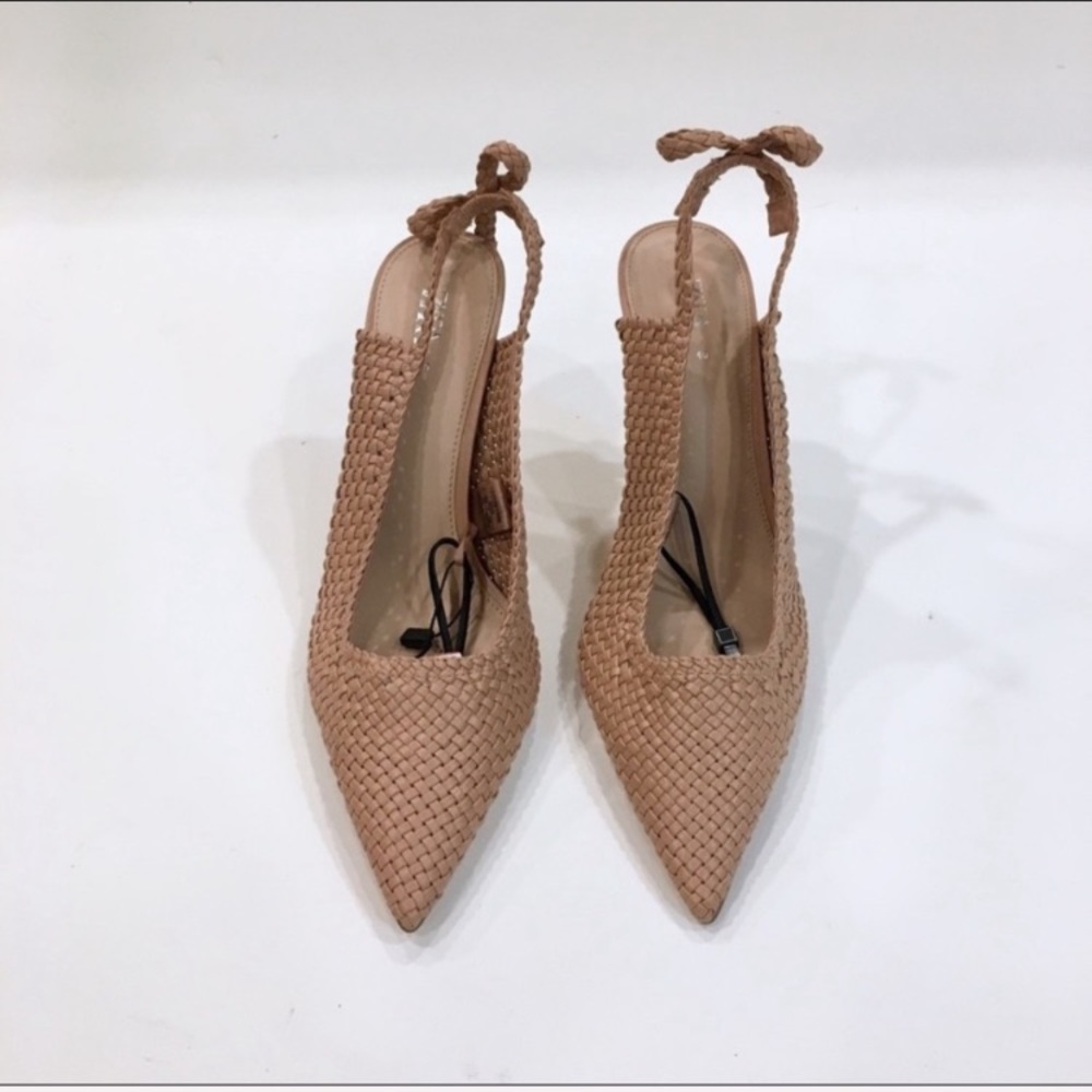 Zara RARE nude slingback pointy toe woven heels - Picture 5 of 5